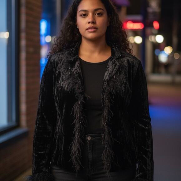 beverly Jackets & Blazers - Chic Black Women's Velvet Blazer